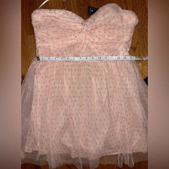 Lulus Destined for Dancing Pink Polka Dot Mesh Strapless Mini Tule Dress Size L - Picture 9 of 11